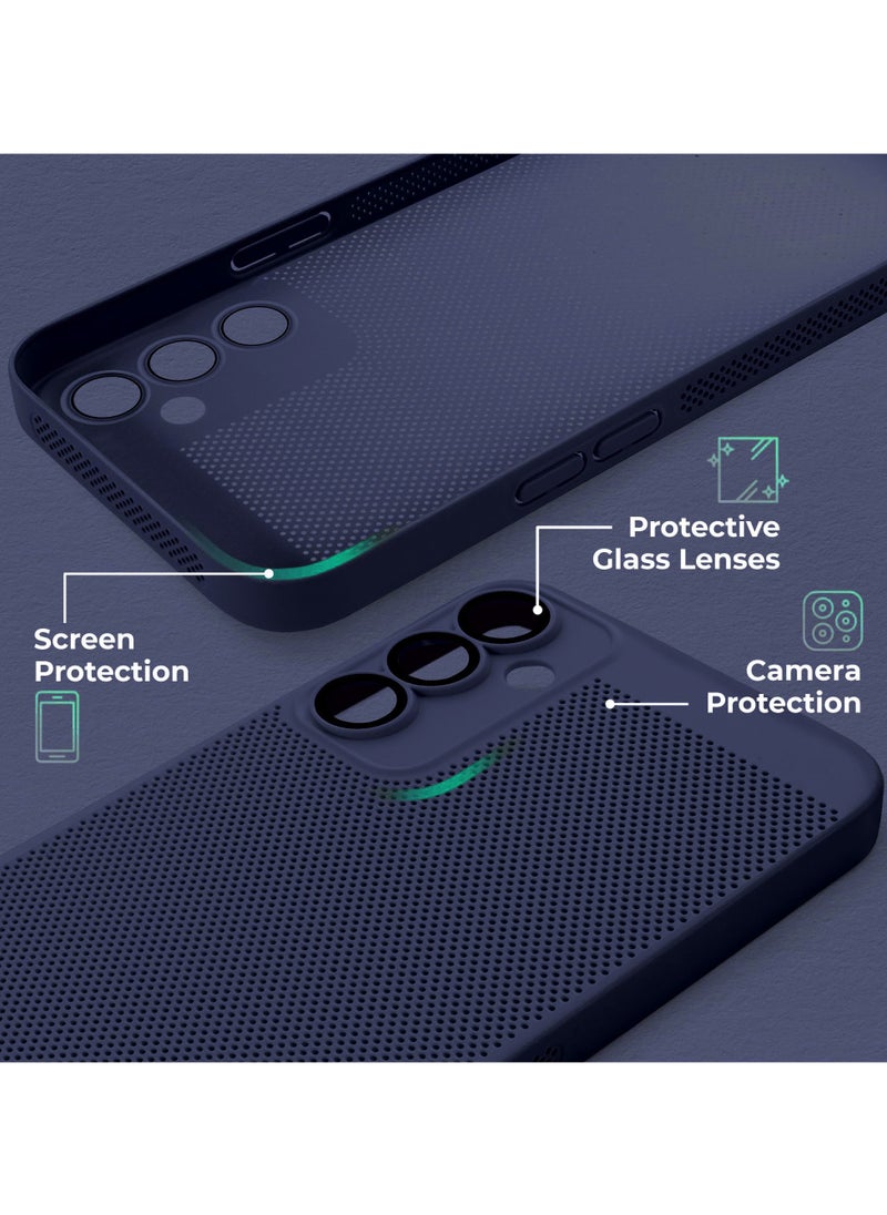 Generic - Heat Dissipation Case with Built in Camera Lens Protector Slim Fit Breathable Cooling Anti Fingerprint Hard PC Back Shockproof Cover For Samsung Galaxy A05s (Blue) - Image 1