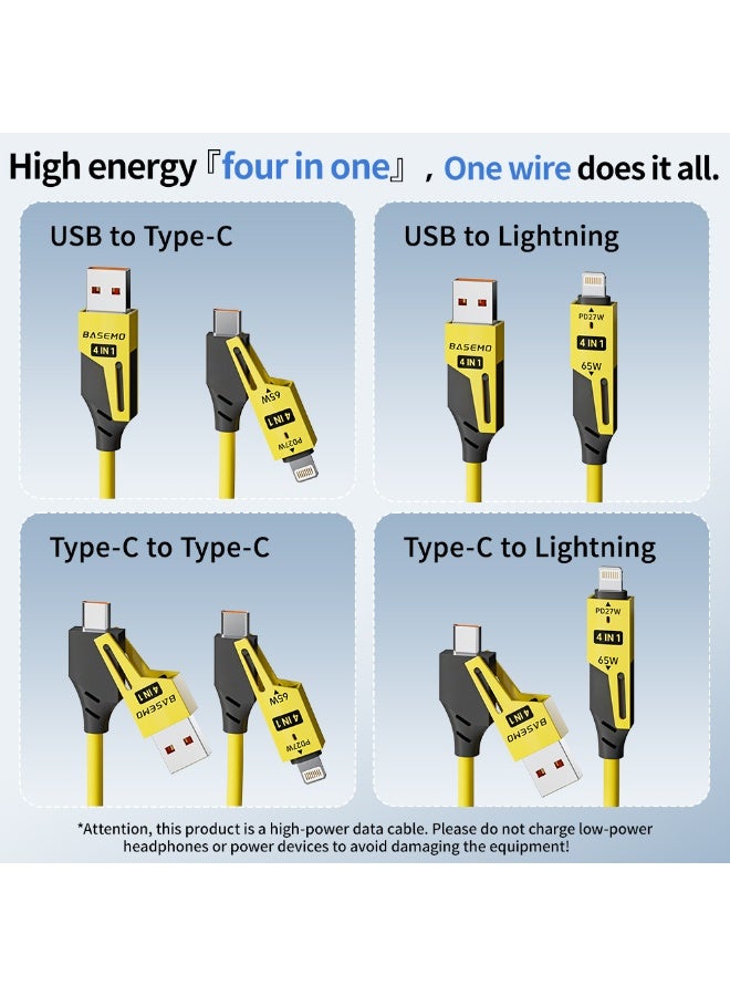 BASEMO 65W+27W Spring-Retractable 4-in-1 Fast Charging Cable - Compatible with Apple iPhone 16/15, Huawei, Xiaomi, Android, Type-C Fast Charging Data Cable, and Car Charging Cable - Image 2