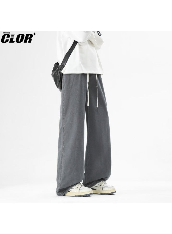 Clor Pure Cotton Straight Wide-leg Jeans For Men Spring Summer Simple Versatile Casual Pants Nz23 Washed Gray 3XL - Image 2