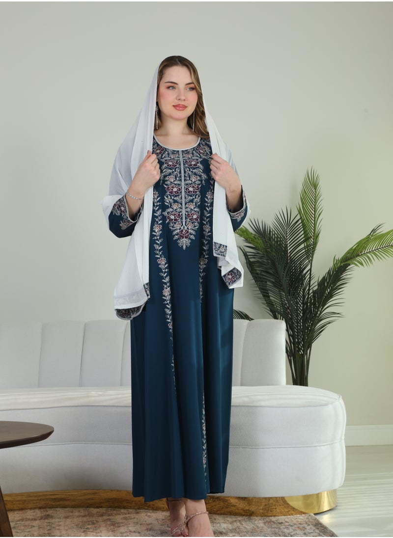 Bint Al Bilad Bint Al Bilad Women's Summer Long Luxury Jalabiya | Full-Length Kaftan Dress for Ramadan, Eid Ul Fitr, Wedding, Special Occasions | Embroidered Saudi Abaya | Modest Islamic Clothing  - Image 1