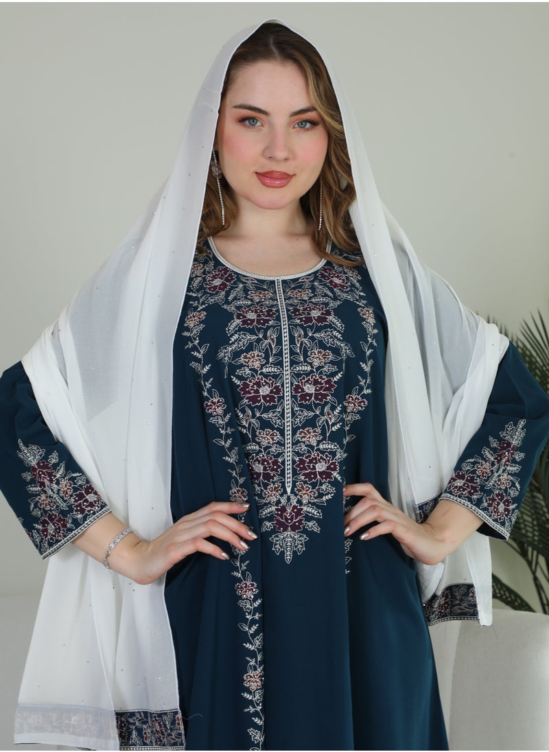 Bint Al Bilad Bint Al Bilad Women's Summer Long Luxury Jalabiya | Full-Length Kaftan Dress for Ramadan, Eid Ul Fitr, Wedding, Special Occasions | Embroidered Saudi Abaya | Modest Islamic Clothing  - Image 2