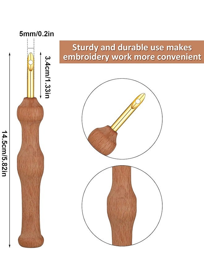 17 Pcs Punch Needle Embroidery Kits Adjustable Rug Yarn Punch Needle Wooden Handle Embroidery Pen Needle Threader Punch Needle Cloth for Embroidery Cross Stitching Beginner Copper Embroidery Cloth Set - Image 2