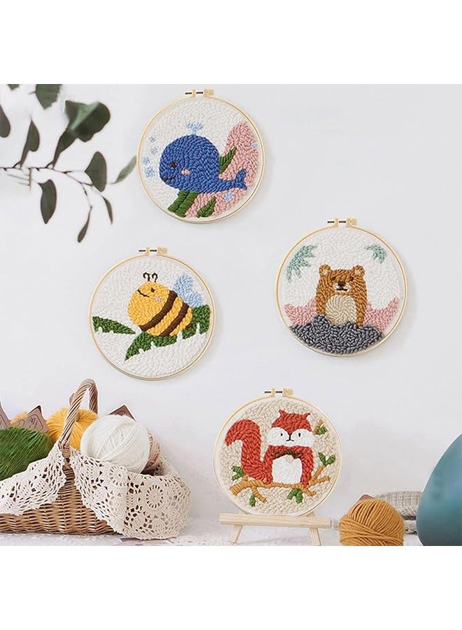 17 Pcs Punch Needle Embroidery Kits Adjustable Rug Yarn Punch Needle Wooden Handle Embroidery Pen Needle Threader Punch Needle Cloth for Embroidery Cross Stitching Beginner Copper Embroidery Cloth Set - Image 5