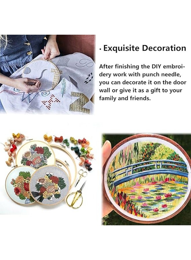 17 Pcs Punch Needle Embroidery Kits Adjustable Rug Yarn Punch Needle Wooden Handle Embroidery Pen Needle Threader Punch Needle Cloth for Embroidery Cross Stitching Beginner Copper Embroidery Cloth Set - Image 4