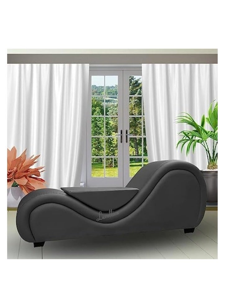 Poppins Home S-Shape Love Sofa Modern Loveseats Yoga Chaise lounge With Center cushion (Black)  - Image 1