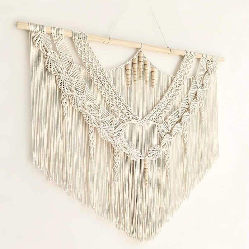 Achart Macrame Wall Hanging Large- Boho Wall Decor- large wall art- Wall Decor Living Room- Macrame Tapestry Boho Decor for Bedroom (Leaf &Wood Bead) - Image 4