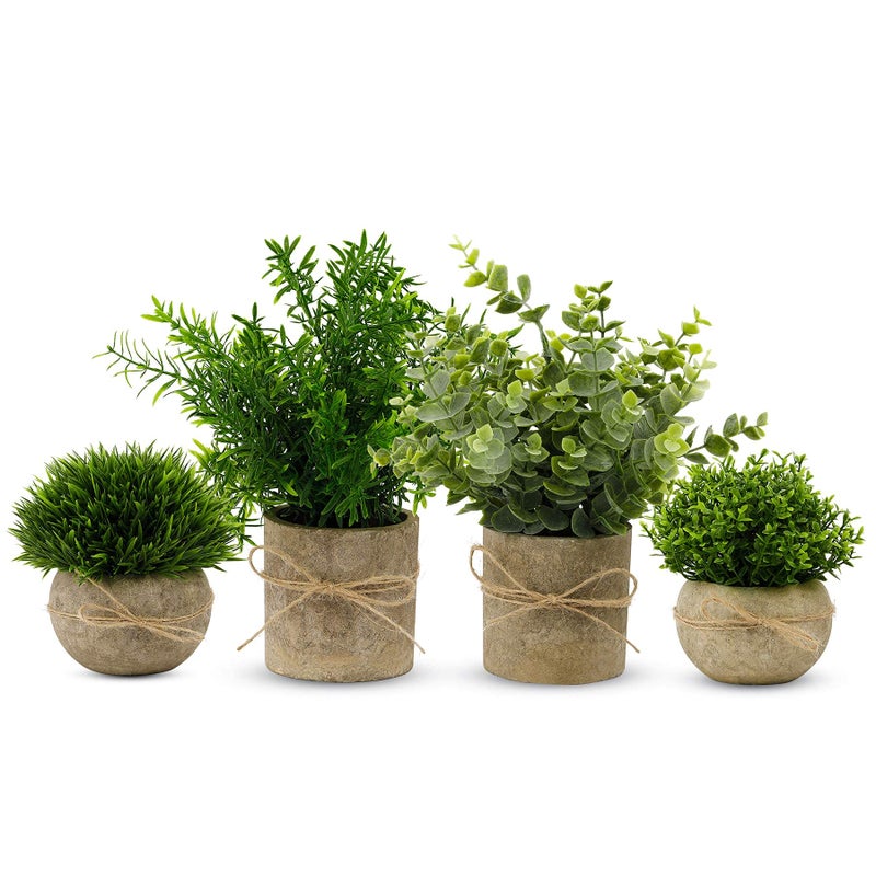 PENGYEE 4Pcs Small Fake Plants for Home Decor  Artificial Plants Indoor  Faux Plants Eucalyptus Rosemary  Artificial Plants for Bathroom Kitchen Office Farmhouse Room Shelf Decor - Image 1