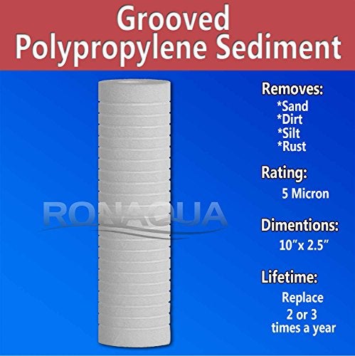 Ronaqua Grooved Sediment Water Filter Cartridge by Ronaqua 10"x 2.5", Four Layers of Filtration, Removes Sand, Dirt, Silt, Rust, made from Polypropylene (6 Pack, 5 Micron) - Image 2