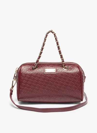 سيليست Women's Monogram Embossed Bowler Bag with Double Handle and Zip Closure