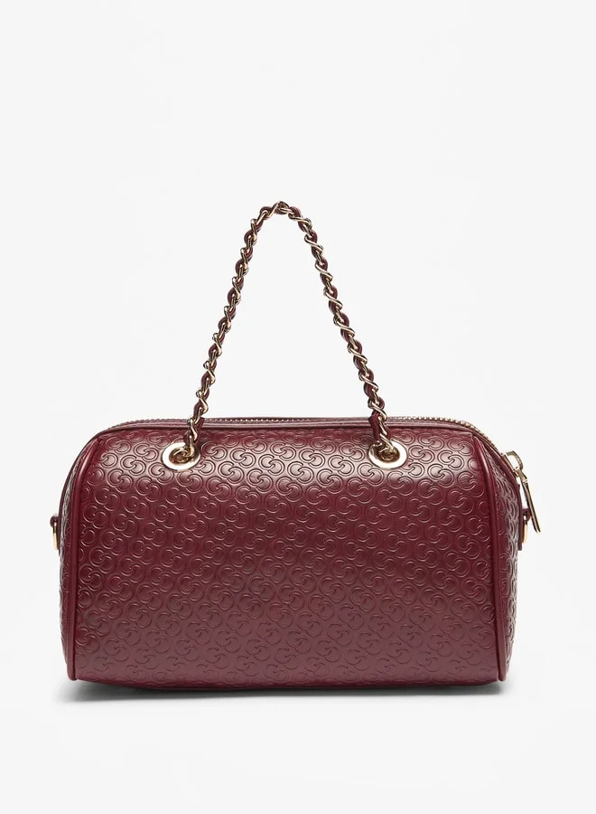 Celeste Women's Monogram Embossed Bowler Bag with Double Handle and Zip Closure