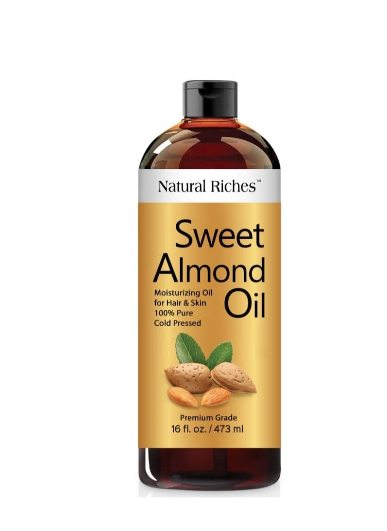 Natural Riches Natural Riches Sweet Almond Oil Cold Pressed, Triple A Grade, Pure and Natural Hexane free Soothing Vitamin E Oil for Skin, Facial Polish, Full Body Massages, Made in USA 16 FL oz.  - Image 1