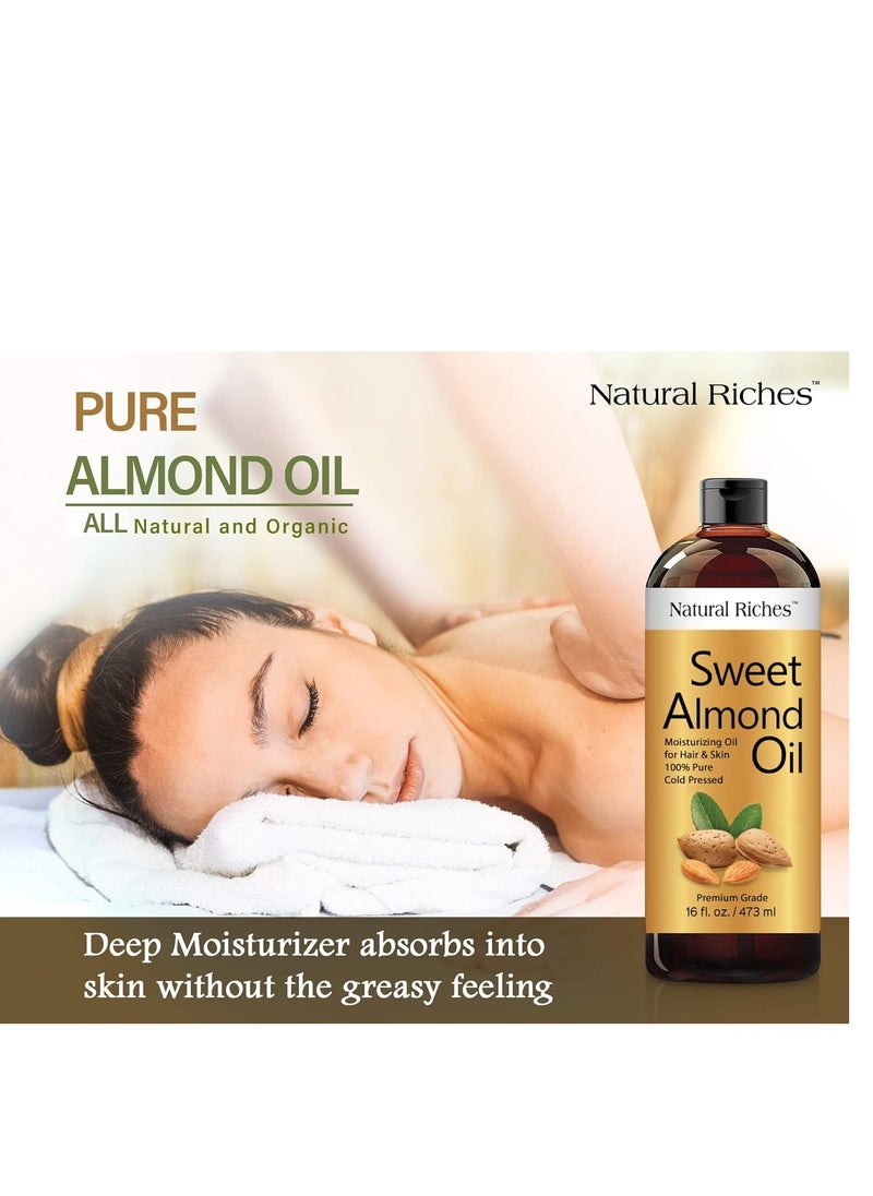 Natural Riches Natural Riches Sweet Almond Oil Cold Pressed, Triple A Grade, Pure and Natural Hexane free Soothing Vitamin E Oil for Skin, Facial Polish, Full Body Massages, Made in USA 16 FL oz.  - Image 4