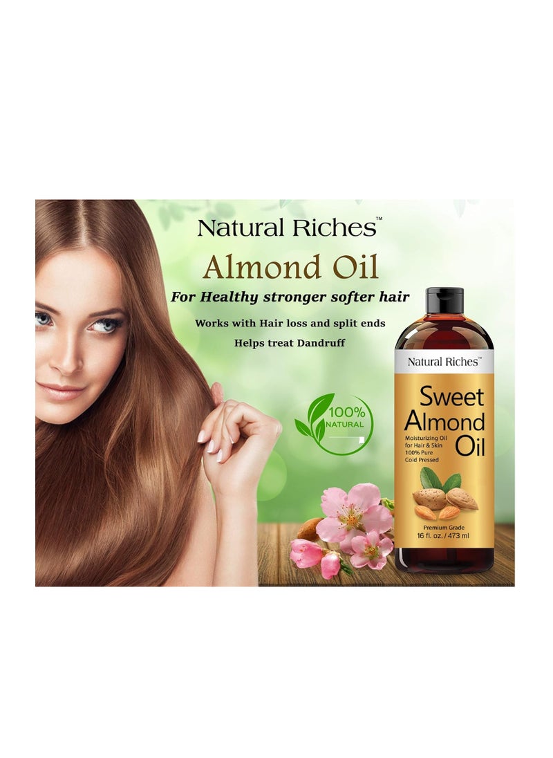 Natural Riches Natural Riches Sweet Almond Oil Cold Pressed, Triple A Grade, Pure and Natural Hexane free Soothing Vitamin E Oil for Skin, Facial Polish, Full Body Massages, Made in USA 16 FL oz.  - Image 5