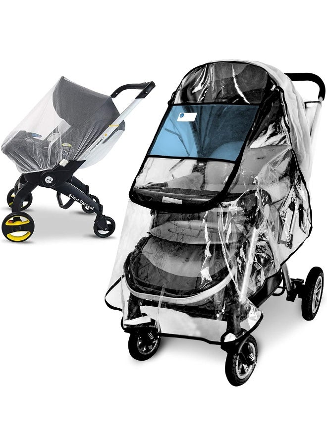 Vaxaape Stroller Rain Cover and Baby Stroller Mosquito Net(2-Piece Set),Universal Stroller Accessory,Waterproof, Windproof Protection,Protect from Dust Snow,Baby Travel Weather Shield - Image 1