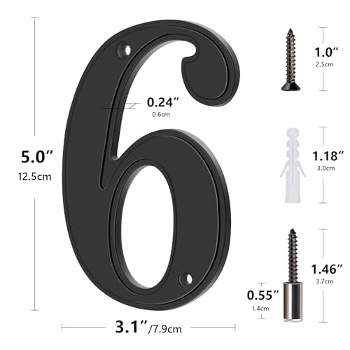 Emotionlite House Numbers 6, Emotionlite House Address Numbers, Black Large Modern House Numbers for Outside, Metal Mailbox Number, 5" Zinc Alloy Style - Image 5