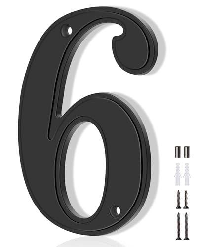 Emotionlite House Numbers 6, Emotionlite House Address Numbers, Black Large Modern House Numbers for Outside, Metal Mailbox Number, 5" Zinc Alloy Style - Image 1