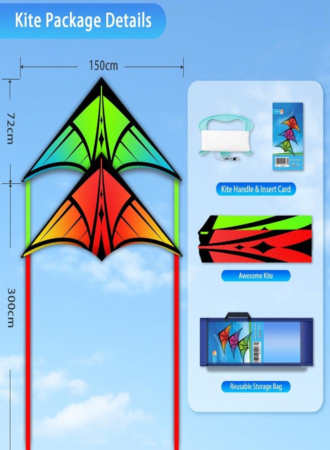 YFAFENGS Delta Kites for Beginners & Kids - Easy Fly Large Outdoor Kite for Beach & Family Activities, Durable Delta Kites for Kids Ages 8-12 & 4-8 (Orange & Green) - Image 2