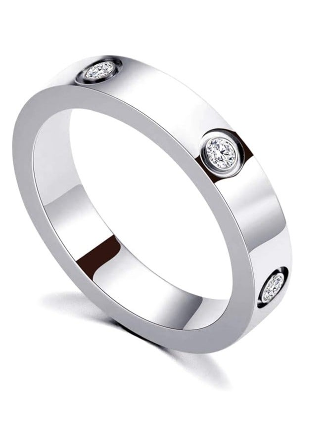 18K White Gold Plated Cubic Zirconia Promise Ring for Women – Stainless Steel Love Friendship Wedding Band Gift - Size 5