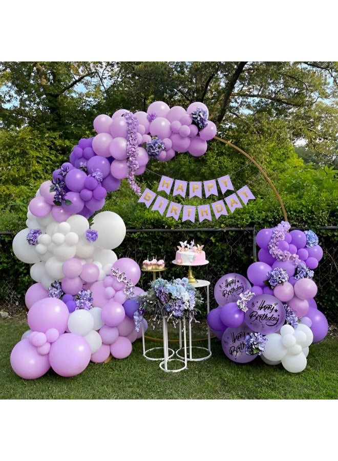 Purple Birthday Balloons, 96 Pcs Garland Kit Balloons Lilac and White with Birthday Banner Metallic Purple Balloon Lavender Decorations for Girls and Women - Image 2