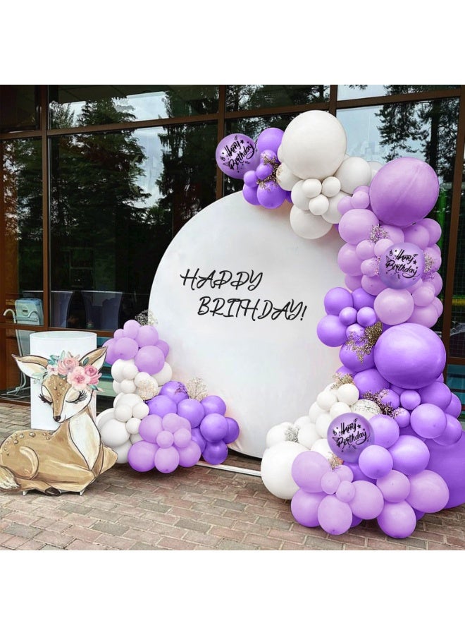 Purple Birthday Balloons, 96 Pcs Garland Kit Balloons Lilac and White with Birthday Banner Metallic Purple Balloon Lavender Decorations for Girls and Women - Image 4