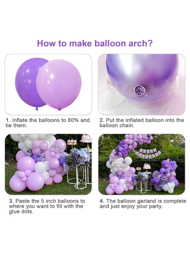 Purple Birthday Balloons, 96 Pcs Garland Kit Balloons Lilac and White with Birthday Banner Metallic Purple Balloon Lavender Decorations for Girls and Women - Image 5