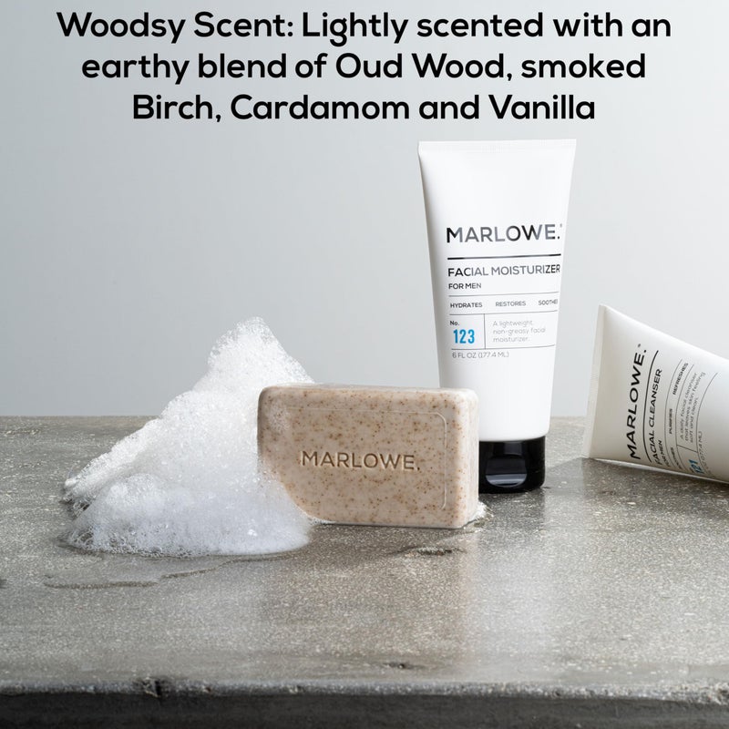 MARLOWE. No. 102 Body Scrub Soap 7 oz (3 Bars), Oud Wood, Exfoliating Soap Bar with Shea Butter, Olive Oil & Green Tea Extracts, Cleanses, Smooths & Revitalizes Skin, Earthy & Smoky Scent - Image 3