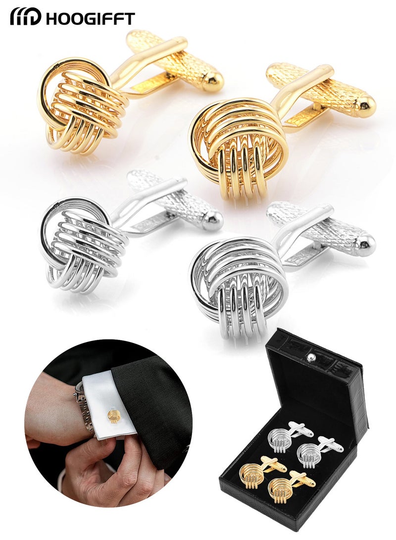 HOOGIFFT 2 Pairs Men's Cufflinks, Shirt Suit Cufflinks, Gold Knot Spiral Twist Cufflinks，With Classic Calm and Unique Design are Suitable for Formal occasions and Daily Mens Accessories（with Cufflink Box） - Image 1