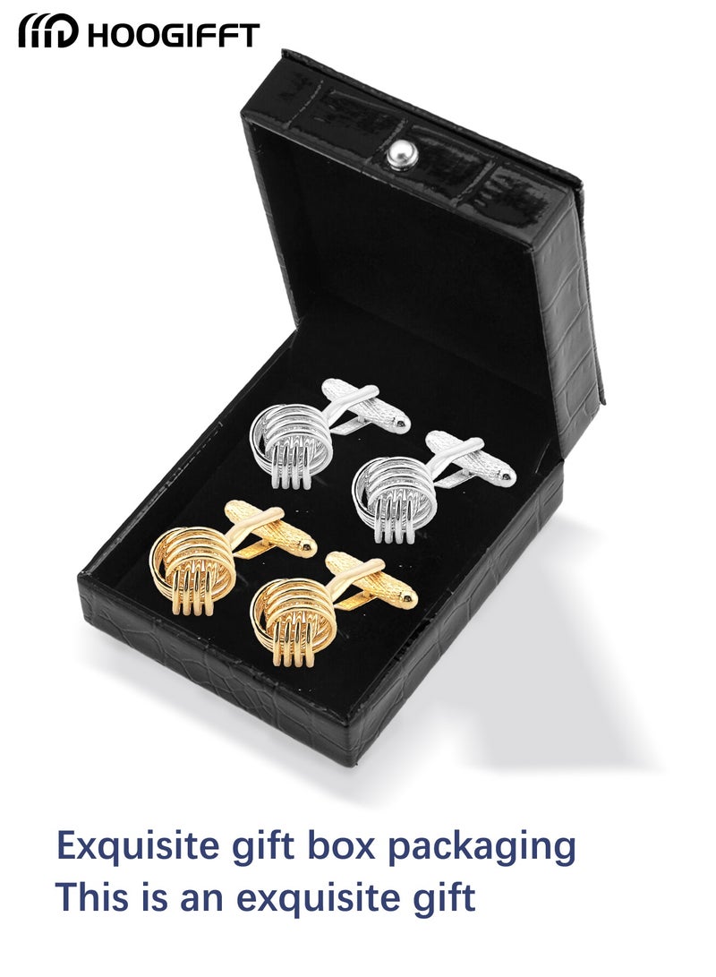 HOOGIFFT 2 Pairs Men's Cufflinks, Shirt Suit Cufflinks, Gold Knot Spiral Twist Cufflinks，With Classic Calm and Unique Design are Suitable for Formal occasions and Daily Mens Accessories（with Cufflink Box） - Image 2