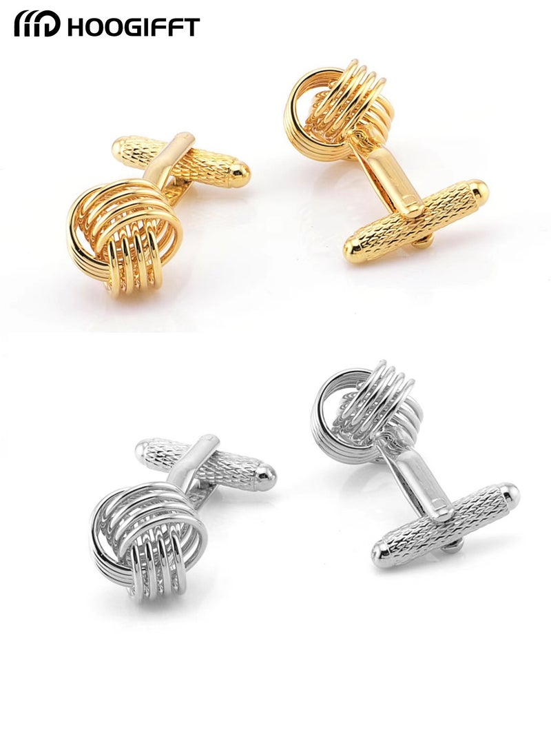 HOOGIFFT 2 Pairs Men's Cufflinks, Shirt Suit Cufflinks, Gold Knot Spiral Twist Cufflinks，With Classic Calm and Unique Design are Suitable for Formal occasions and Daily Mens Accessories（with Cufflink Box） - Image 3