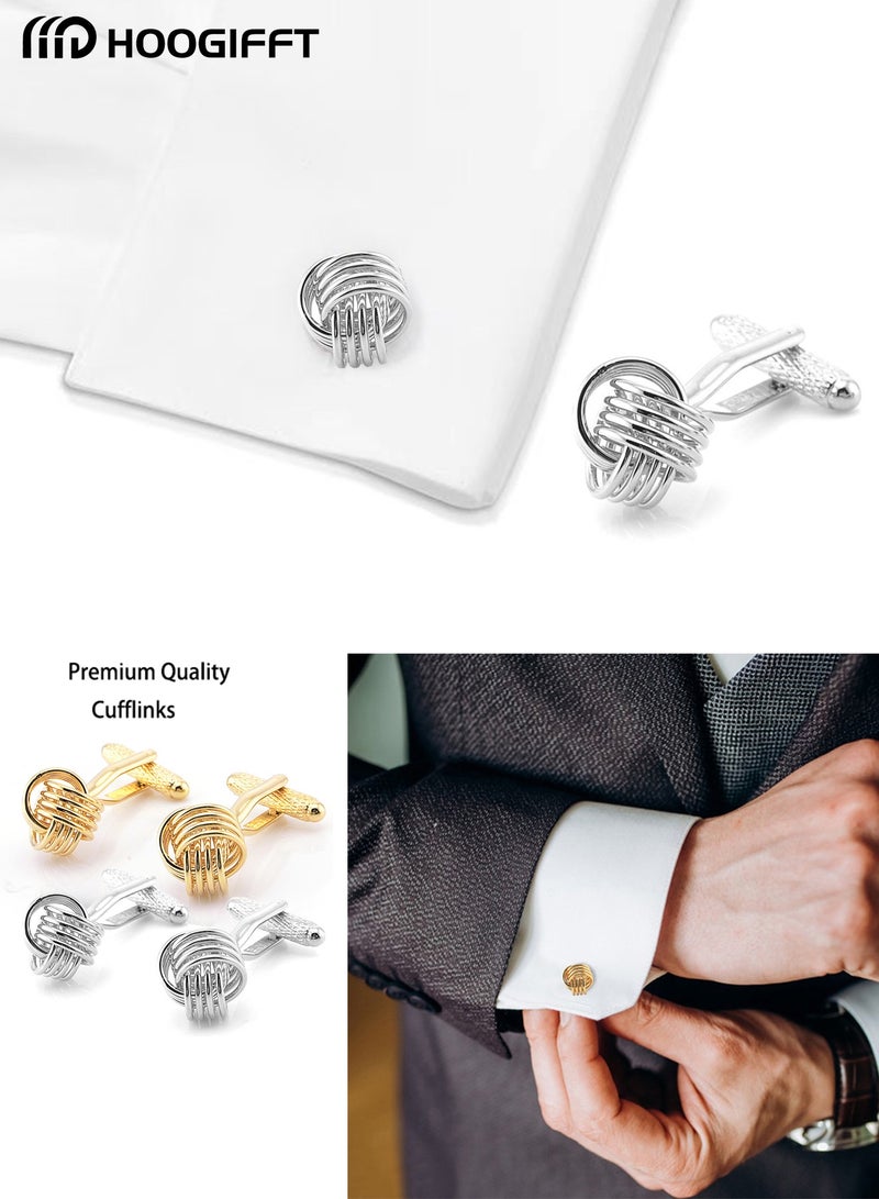 HOOGIFFT 2 Pairs Men's Cufflinks, Shirt Suit Cufflinks, Gold Knot Spiral Twist Cufflinks，With Classic Calm and Unique Design are Suitable for Formal occasions and Daily Mens Accessories（with Cufflink Box） - Image 4
