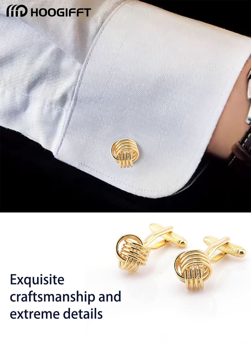 HOOGIFFT 2 Pairs Men's Cufflinks, Shirt Suit Cufflinks, Gold Knot Spiral Twist Cufflinks，With Classic Calm and Unique Design are Suitable for Formal occasions and Daily Mens Accessories（with Cufflink Box） - Image 5