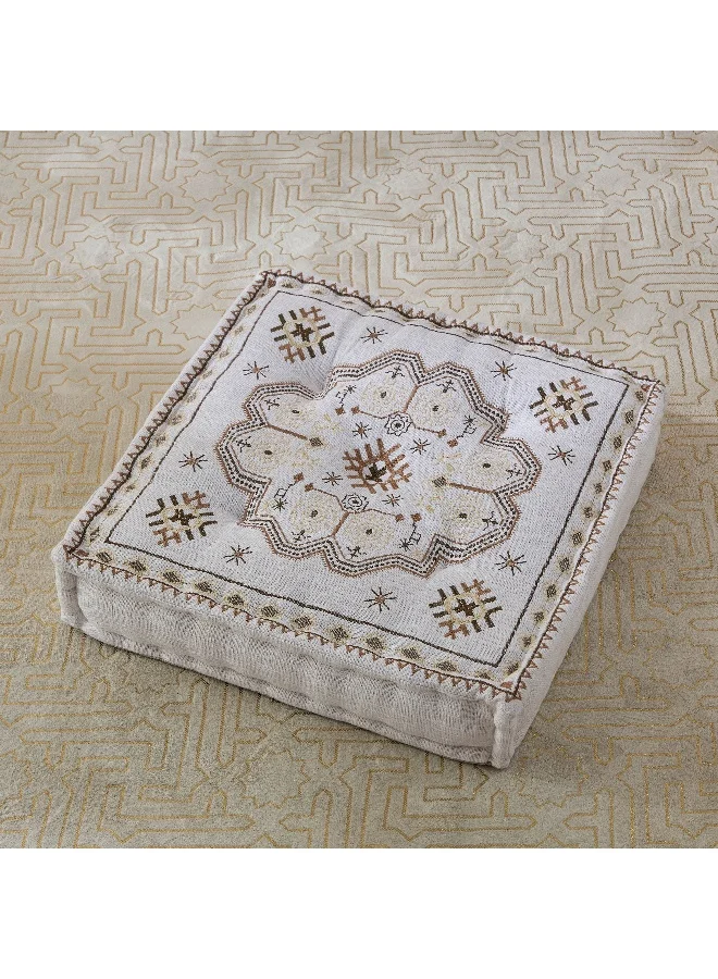 هوم بوكس Mahrgan Zahra Embroidered Medallion Floor Cushion - 60X60X12 Cm