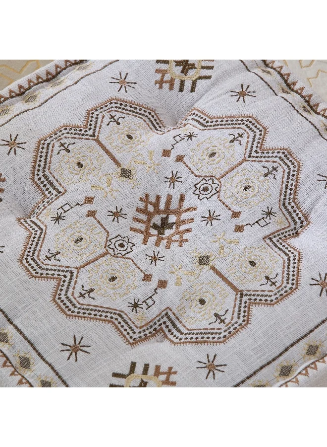 Home Box Mahrgan Zahra Embroidered Medallion Floor Cushion - 60X60X12 Cm