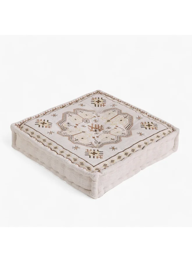 Home Box Mahrgan Zahra Embroidered Medallion Floor Cushion - 60X60X12 Cm