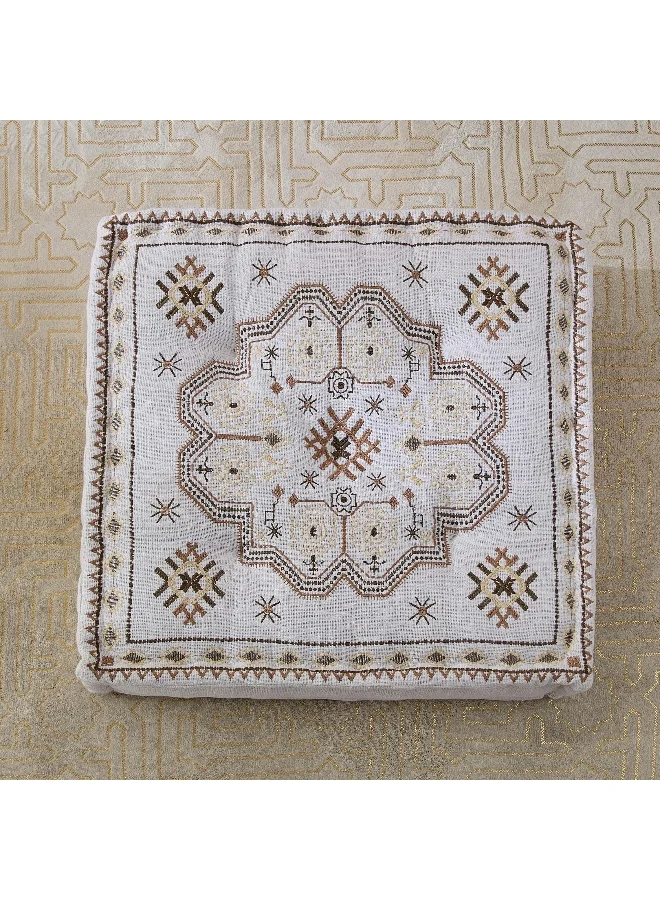 هوم بوكس Mahrgan Zahra Embroidered Medallion Floor Cushion - 60X60X12 Cm