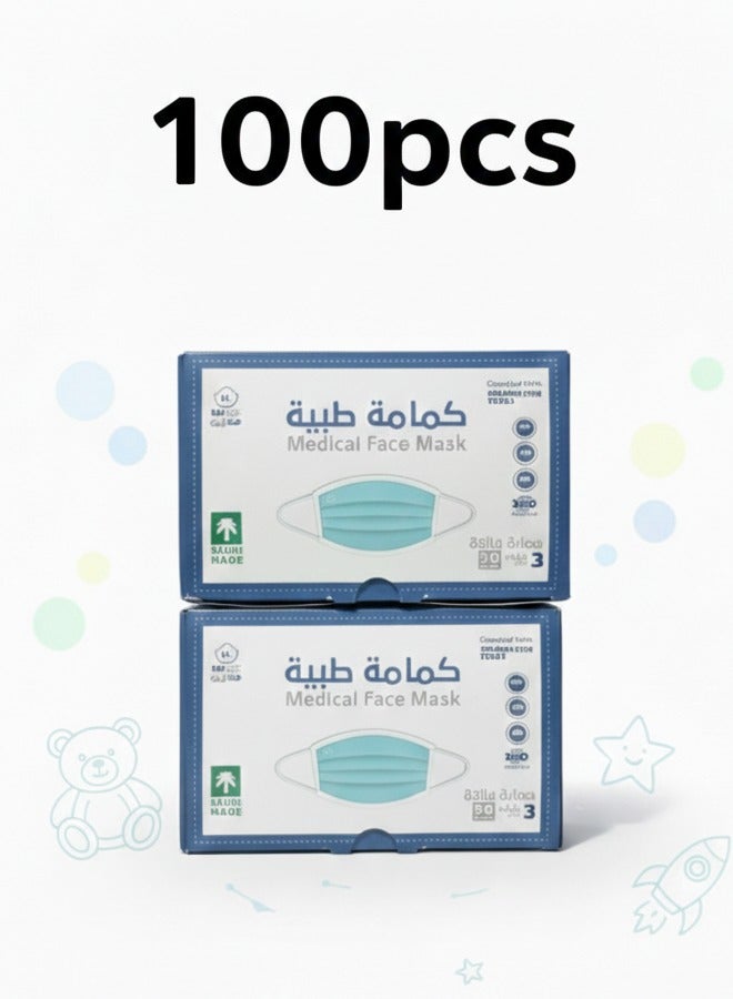 Medline Your everyday safety in its simplest form – Children's medical face masks for daily use – 2 packs of 50 masks (100 masks total) – 3 layers of protection with comfortable ear loops - Image 1