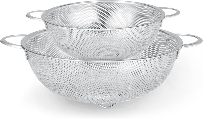 Gulex Stainless Steel Colander and Strainer Set(5-Quart and 3-Quart)，Metal Strainers with Base, Strainer for Kitchen Food, Dishwasher Safe - Image 1