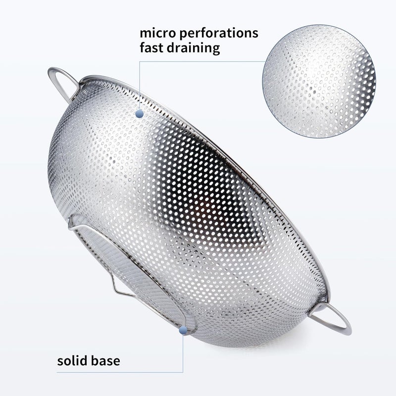 Gulex Stainless Steel Colander and Strainer Set(5-Quart and 3-Quart)，Metal Strainers with Base, Strainer for Kitchen Food, Dishwasher Safe - Image 3