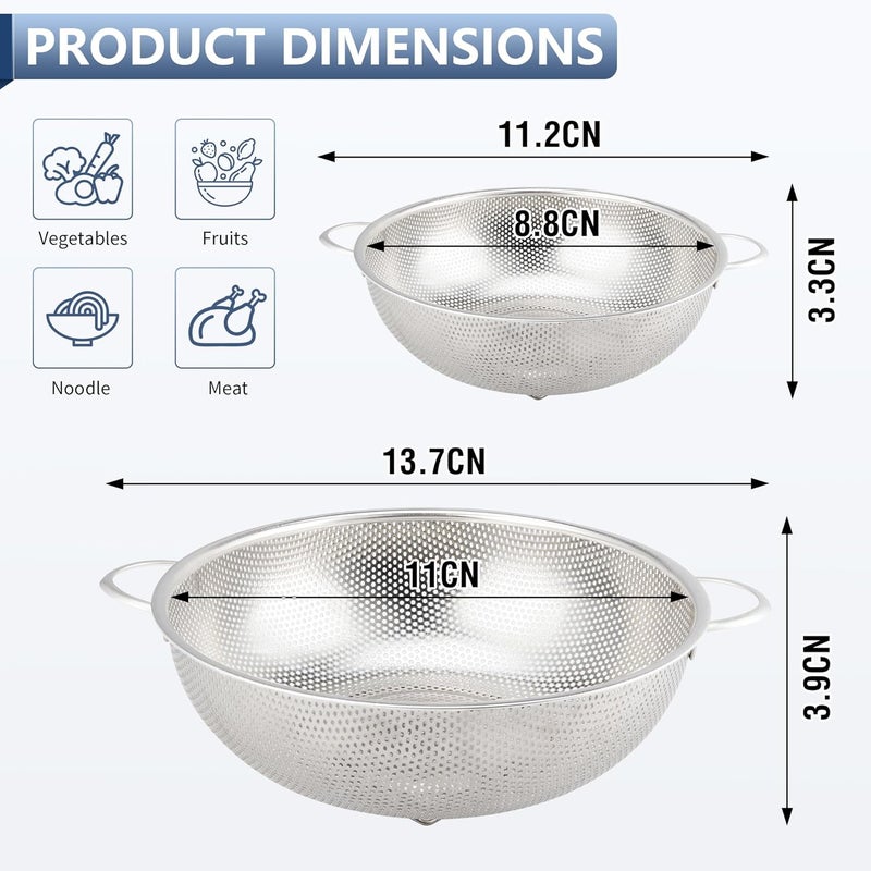 Gulex Stainless Steel Colander and Strainer Set(5-Quart and 3-Quart)，Metal Strainers with Base, Strainer for Kitchen Food, Dishwasher Safe - Image 2