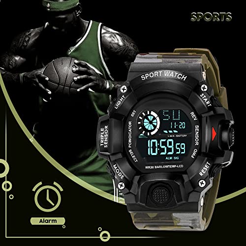 ASGARD Silicone Multi Functional Sports Digital Black Dial Men's Watch (Black Dial Green Colored Strap) (Camo Green) - Image 4
