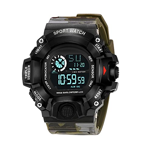 ASGARD Silicone Multi Functional Sports Digital Black Dial Men's Watch (Black Dial Green Colored Strap) (Camo Green) - Image 1