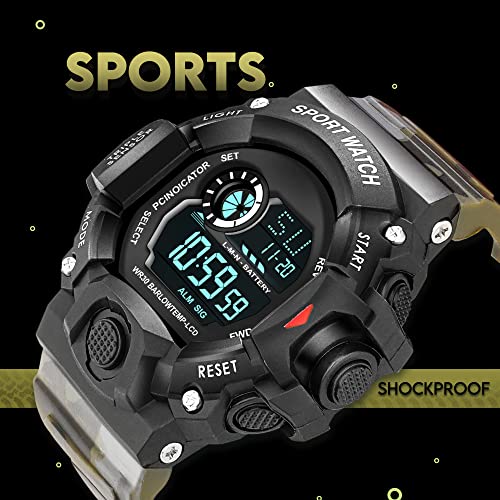 ASGARD Silicone Multi Functional Sports Digital Black Dial Men's Watch (Black Dial Green Colored Strap) (Camo Green) - Image 3