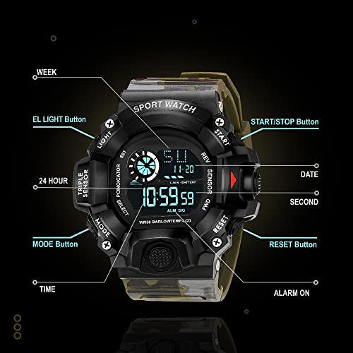 ASGARD Silicone Multi Functional Sports Digital Black Dial Men's Watch (Black Dial Green Colored Strap) (Camo Green) - Image 2