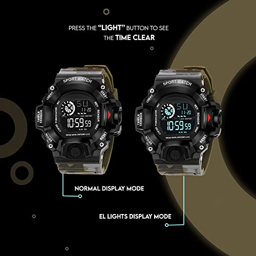 ASGARD Silicone Multi Functional Sports Digital Black Dial Men's Watch (Black Dial Green Colored Strap) (Camo Green) - Image 5