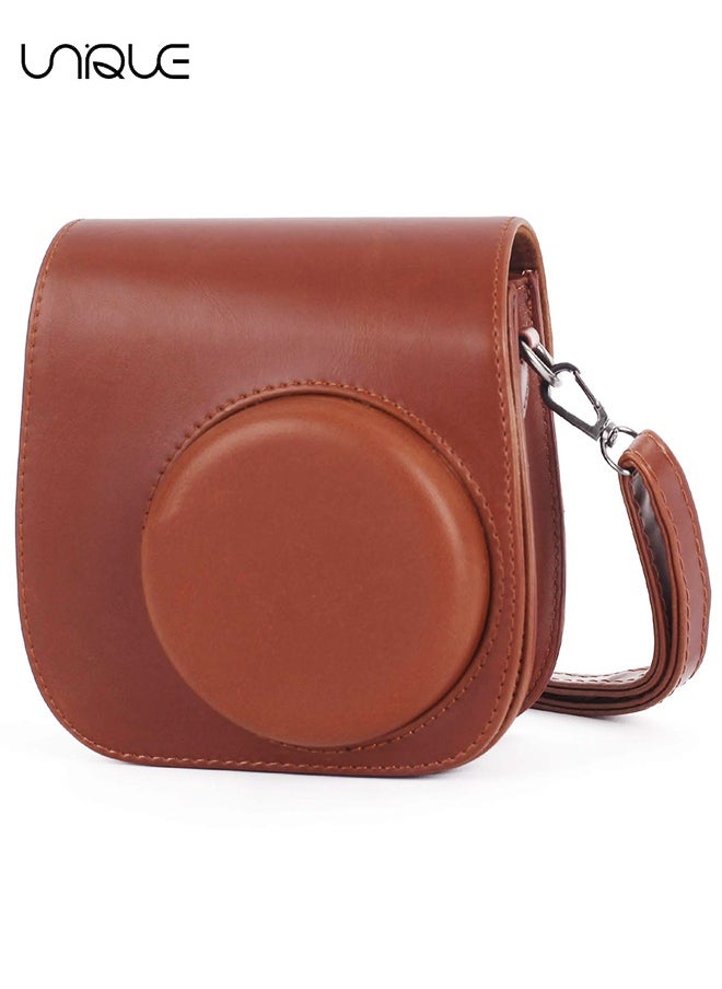 Unique Camera Case Compatible with Instax Mini 12 - Protective Case PU Leather Bag with Pocket and Adjustable Shoulder Strap (Brown)  - Image 1