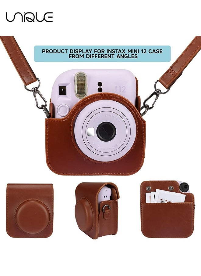 Unique Camera Case Compatible with Instax Mini 12 - Protective Case PU Leather Bag with Pocket and Adjustable Shoulder Strap (Brown)  - Image 2
