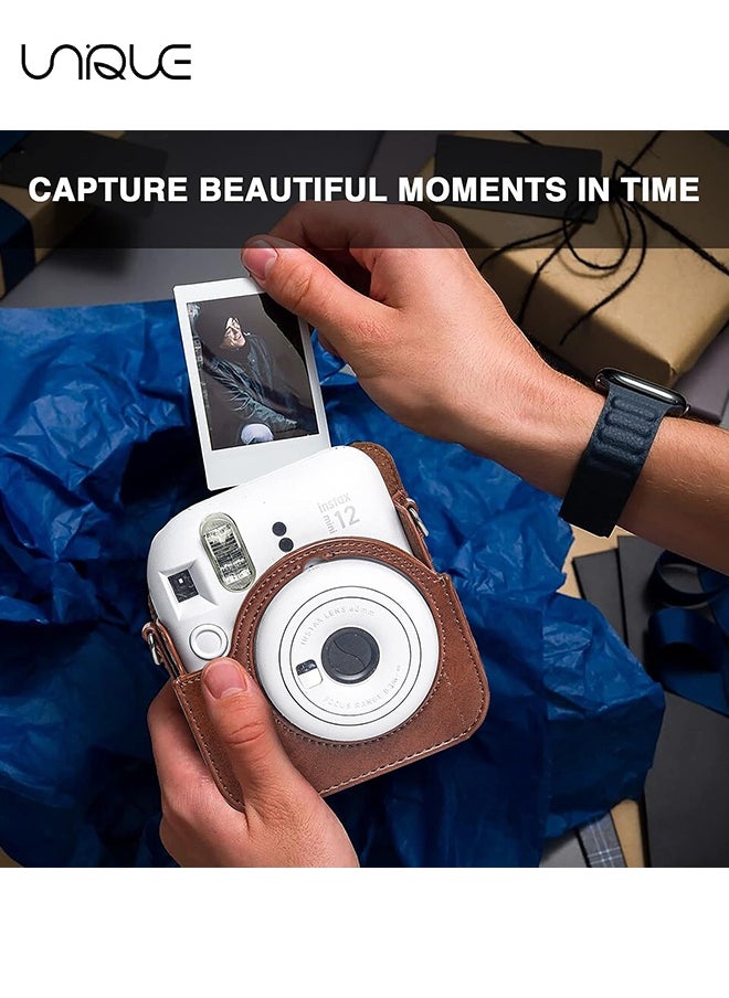Unique Camera Case Compatible with Instax Mini 12 - Protective Case PU Leather Bag with Pocket and Adjustable Shoulder Strap (Brown)  - Image 4
