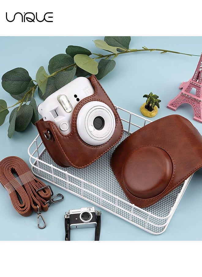 Unique Camera Case Compatible with Instax Mini 12 - Protective Case PU Leather Bag with Pocket and Adjustable Shoulder Strap (Brown)  - Image 3