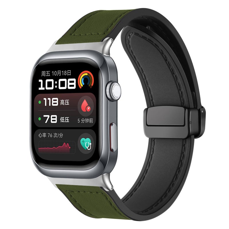 erorex For Huawei Watch D2 Crazy Horse Pattern Silicone  Magnetic Buckle Watch Band(Army Green) - Image 1