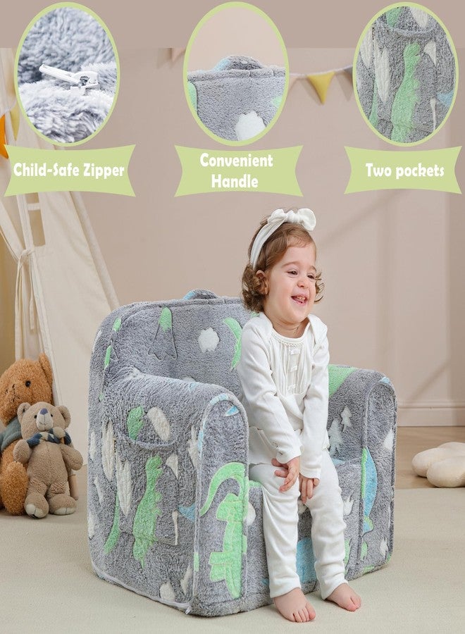 Kisdsa Comfy Toddler Chair,Kids Foam Chair,Kids Armchair Toddler Couch Baby Kids Sofa Reading Chair with Glow in The Dark(Glow Dino) - Image 2